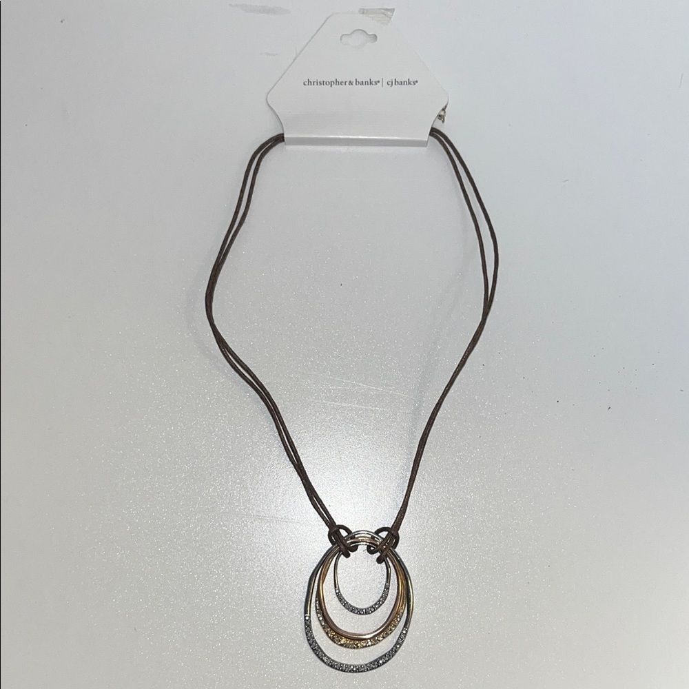 Christopher & Banks Gold and Silver Multi-Hoop Necklace w/ Sparkly Crystals NWT